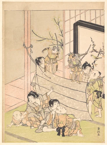 Young Boys Performing a Puppet Show by Kitao Shigemasa (北尾重政), print, 1760-1780