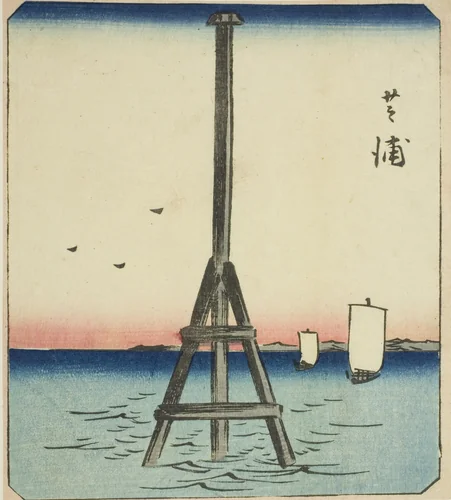 Shibaura, section of a sheet from the series series "Cutout Pictures of Famous Places in Edo (Edo meisho harimaze zue)" by Utagawa Hiroshige (歌川広重), print, 1857