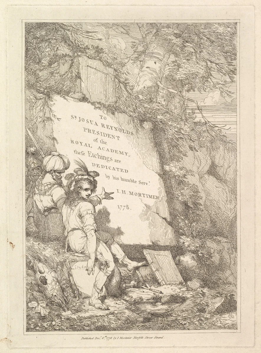 Frontispiece, from "Fifteen Etchings Dedicated to Sir Joshua Reynolds" by John Hamilton Mortimer, print, 1778