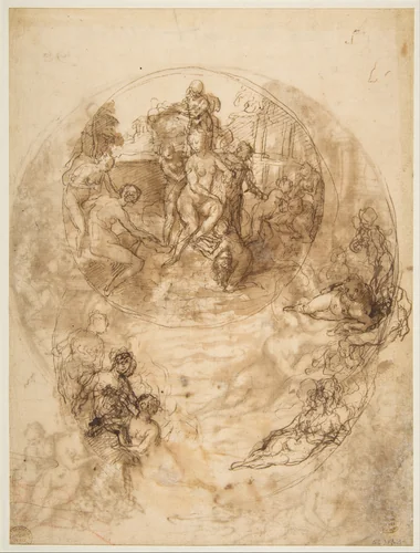 Studies for a Circular Composition of Diana and Her Nymphs Bathing (recto); Studies for the Same Composition (verso) by Taddeo Zuccaro, drawing, 1529-1566