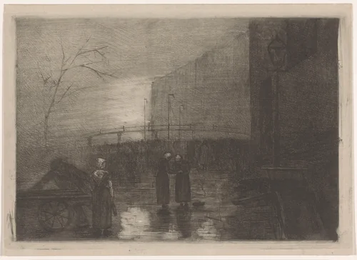 Stadsgezicht bij nevelachtig weer by Simon Moulijn, print, 1886