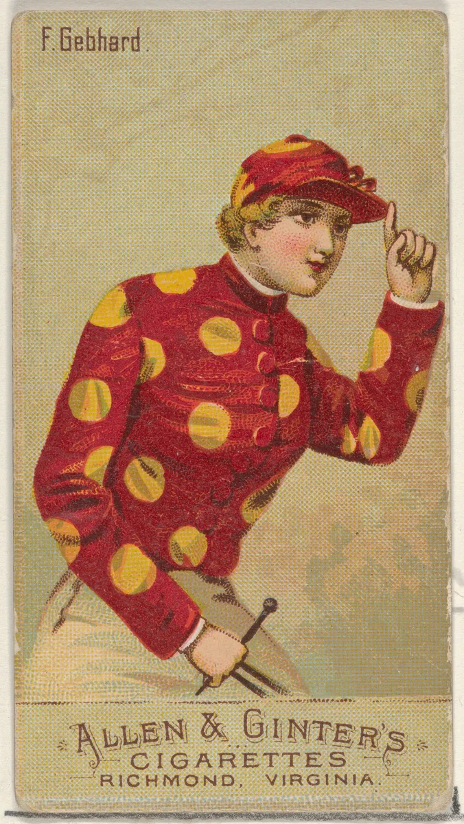F. Gebhard, from the Racing Colors of the World series (N22b) for Allen & Ginter Cigarettes by Allen & Ginter, print, 1888