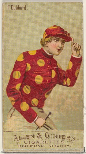 F. Gebhard, from the Racing Colors of the World series (N22b) for Allen & Ginter Cigarettes by Allen & Ginter, print, 1888