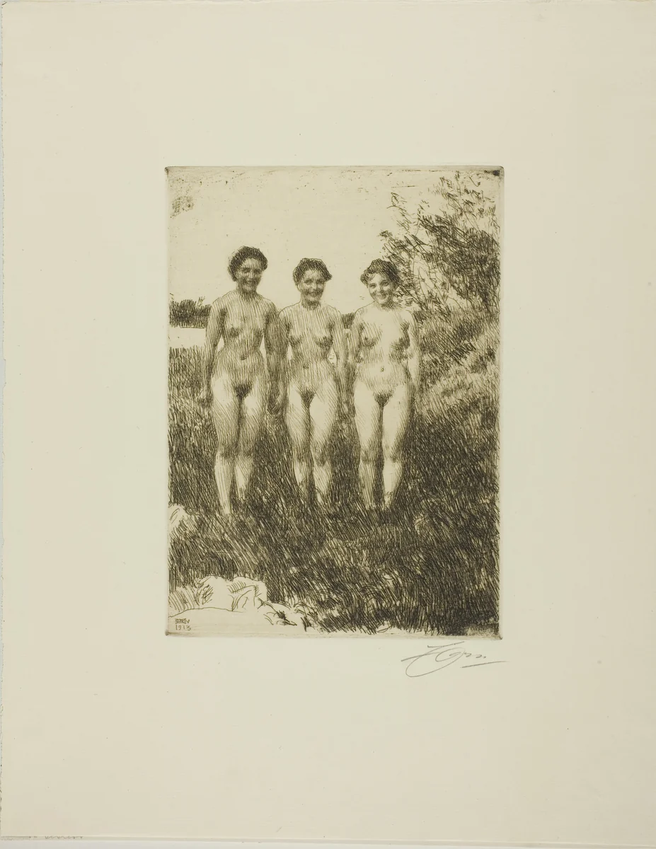 Three Sisters by Anders Zorn, print, 1913