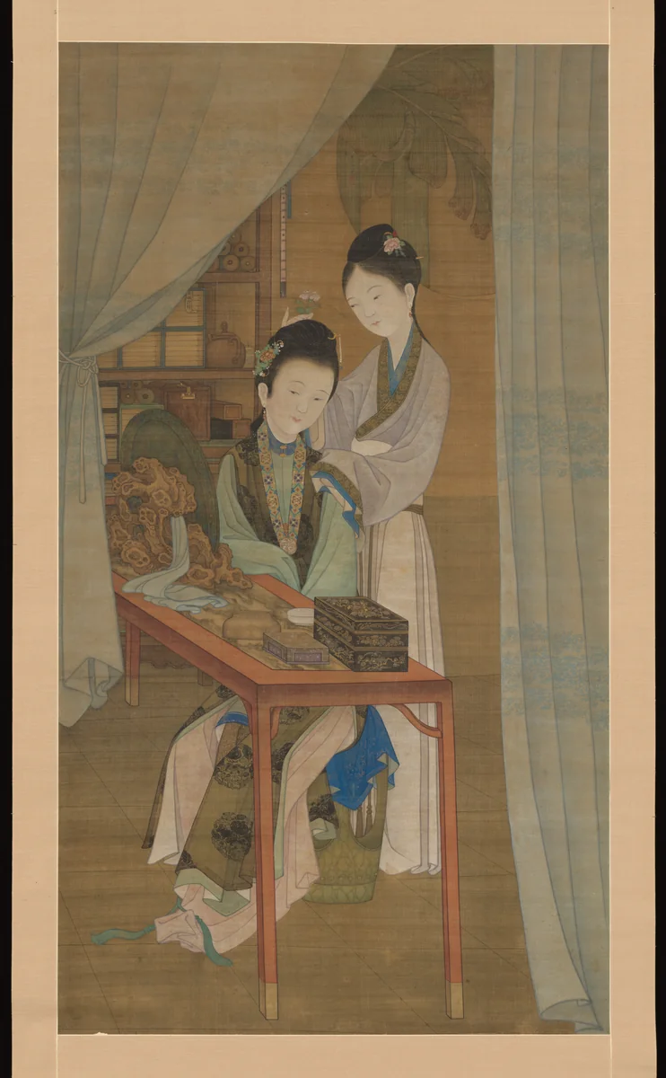 Woman at her dressing table by Leng Mei, painting, 1700-1799