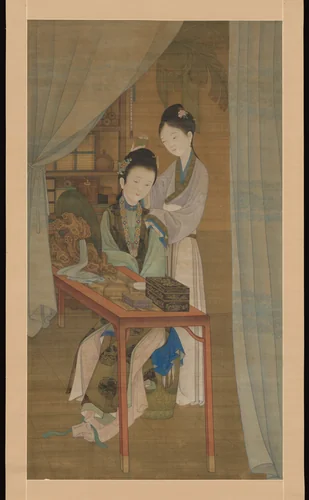 Woman at her dressing table by Leng Mei, painting, 1700-1799