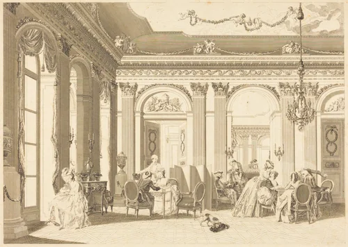 L'assemblee au salon by Francois-Nicolas-Barthelemy Dequevauviller
Nicolas Lavreince, print, 1783