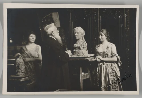 [Madame Bardey, Rodin and Henriette, 31 Rue Campagne-Premiere, Paris] by Eugène Druet, photograph, 1915-1916