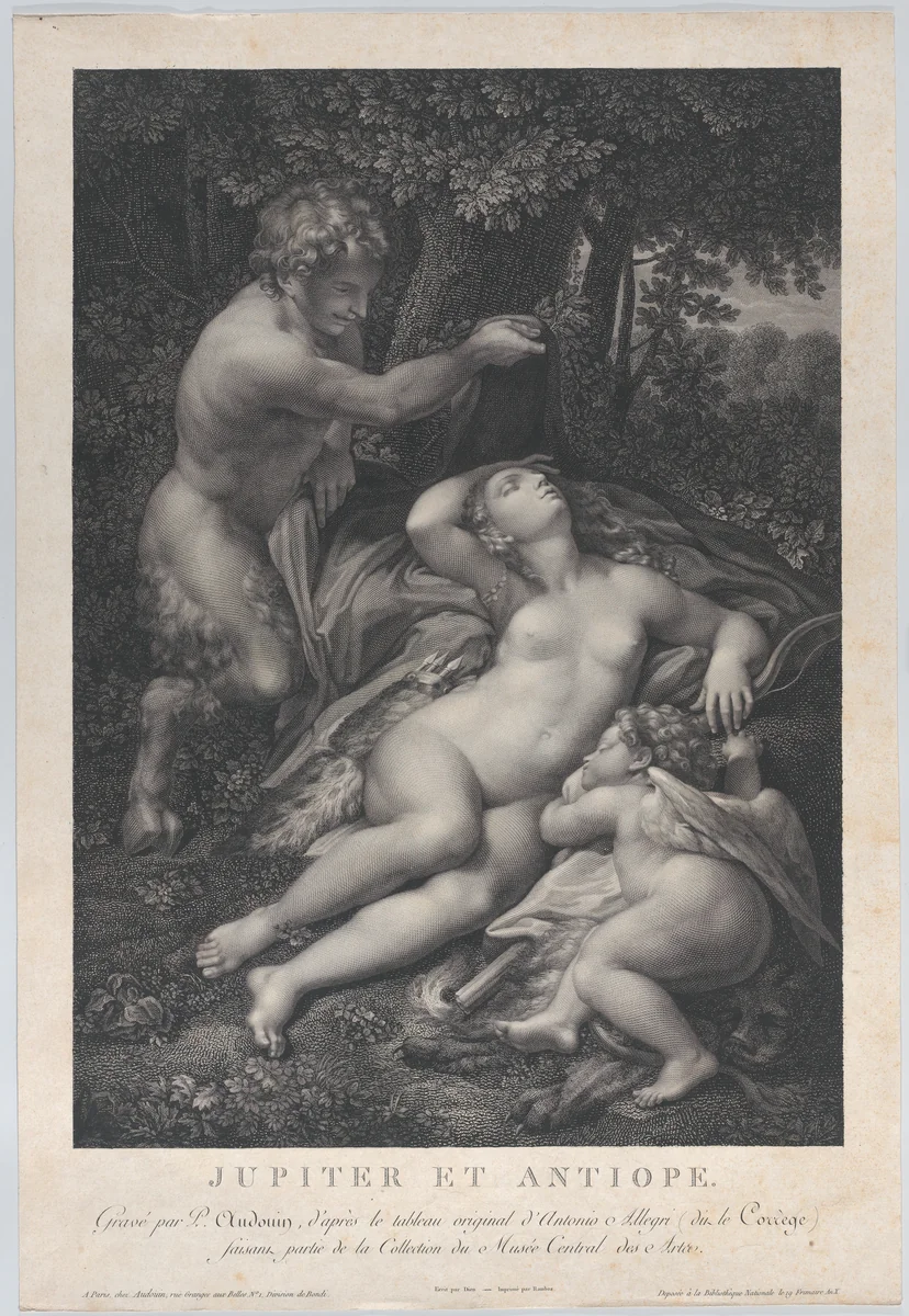 A satyr discovering the sleeping Venus, with Cupid lying at her side by Pierre Audouin, print, 1801