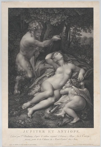 A satyr discovering the sleeping Venus, with Cupid lying at her side by Pierre Audouin, print, 1801