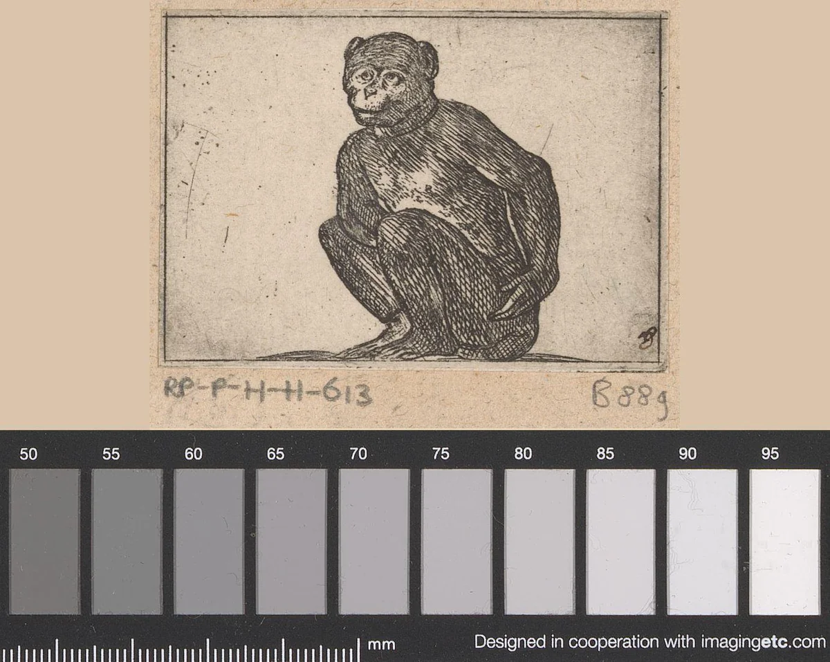 Zittende aap by Antonio Tempesta, print, 1565-1630