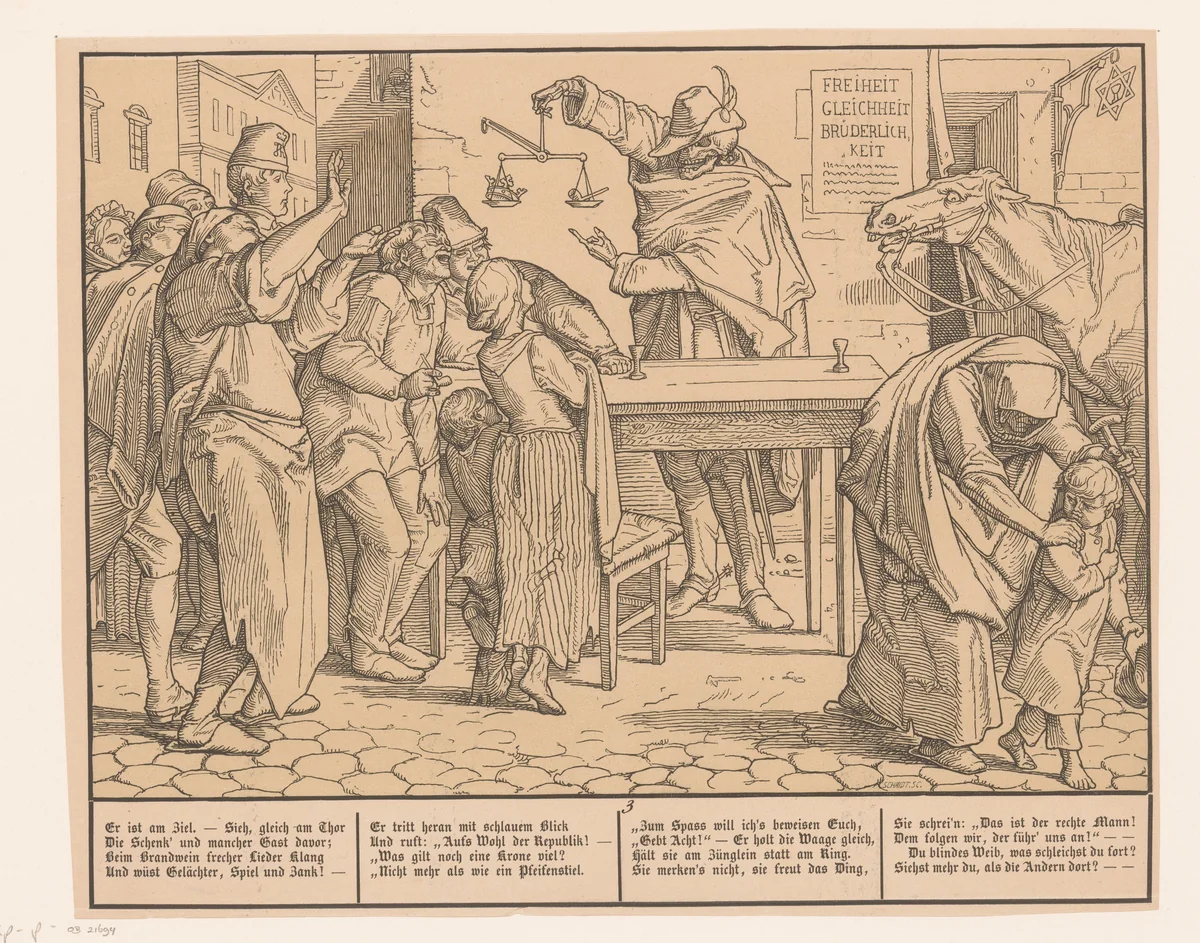 Dood met een weegschaal by Oskar Friedrich Schmidt, print, 1848-1849