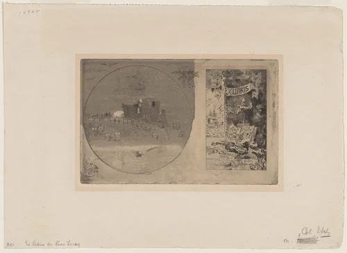 Le Chateau des Hiboux; Ex-libris de Léon Lerey by Félix-Hilaire Buhot, print, 1847-1898