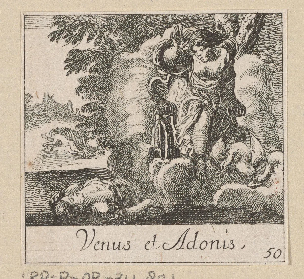 Venus en Adonis by anonymous, print, 1620-1664