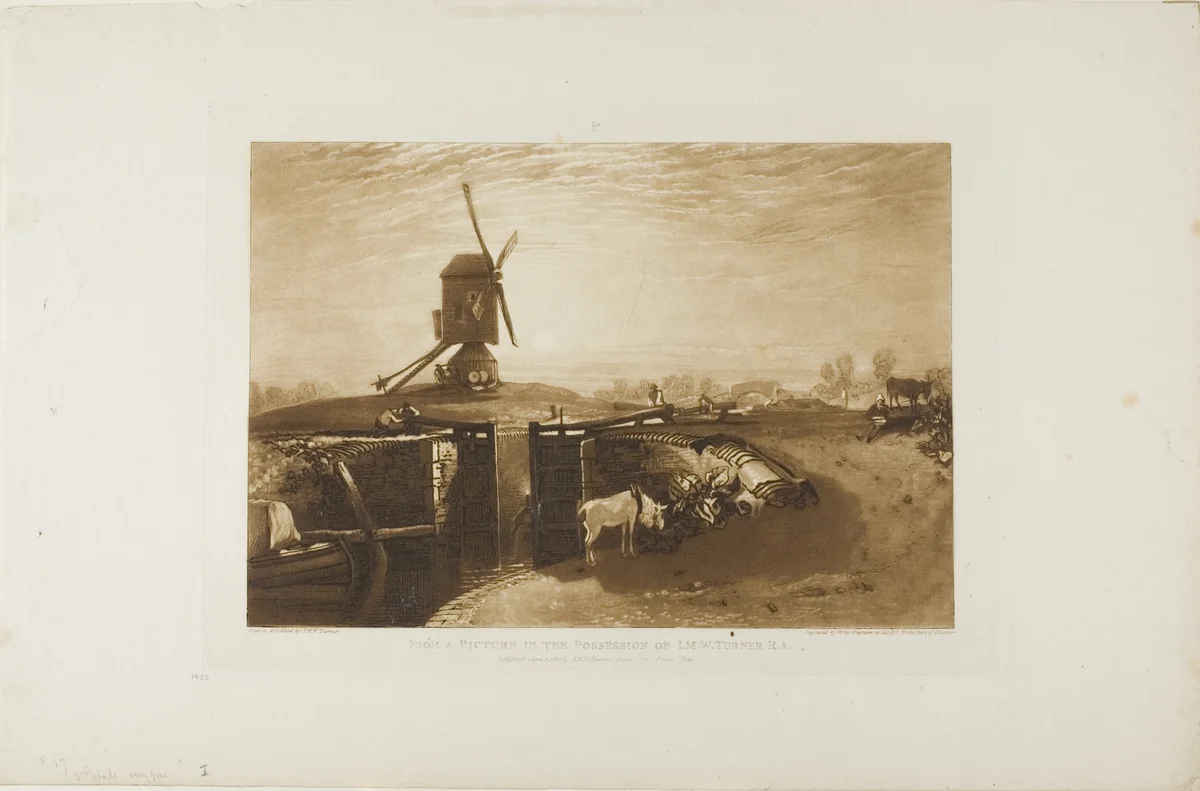 Windmill and Lock, plate 27 from Liber Studiorum by Joseph Mallord William Turner, print, 1811