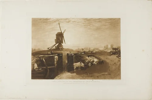 Windmill and Lock, plate 27 from Liber Studiorum by Joseph Mallord William Turner, print, 1811