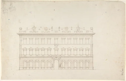 Design for a Public Building in the Italian Renaissance Palazzo Style by Sir Charles Barry, drawing, 1800-1850