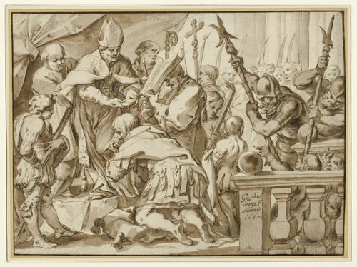 Coronation of Otto the Great in the Church of Saint'Ambrogio, Milan by Johann Christoph Storer, drawing, 1650