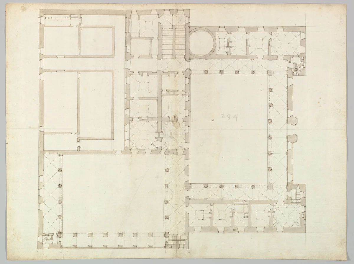 Unidentified building, plan (recto) blank (verso) by anonymous, drawing, 1500-1560