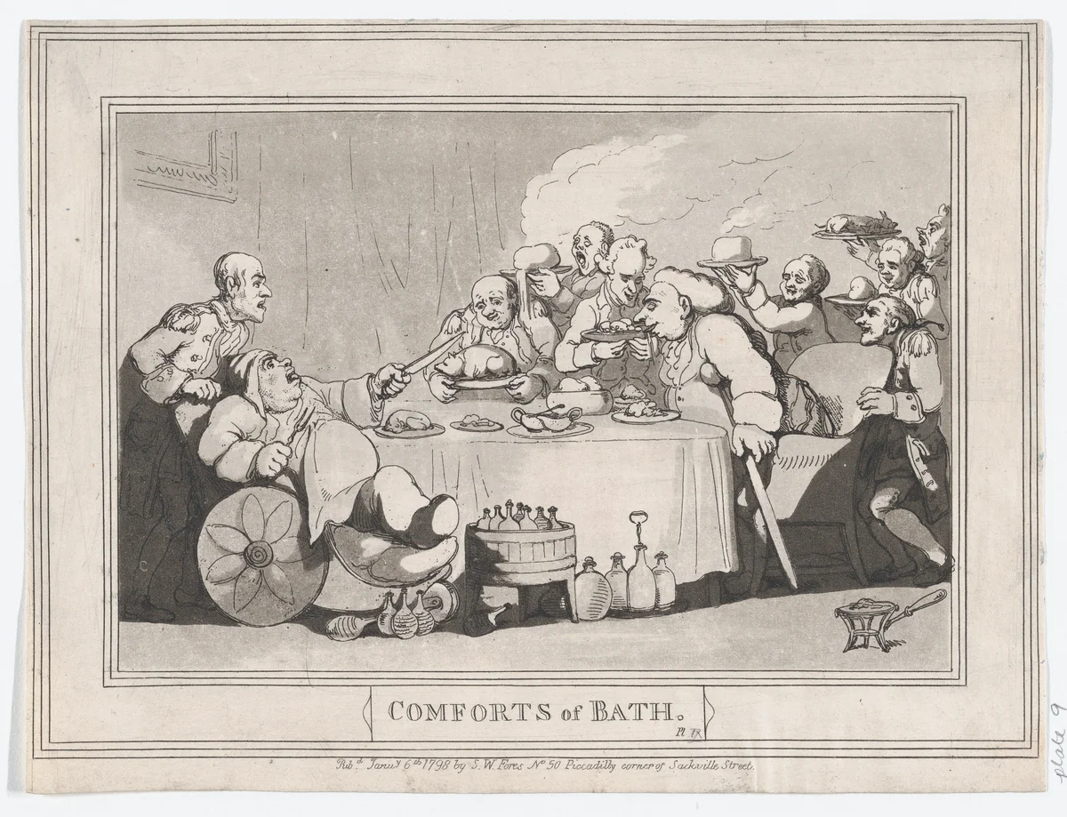 Comforts of Bath, Plate 11 by Thomas Rowlandson, print, 1798