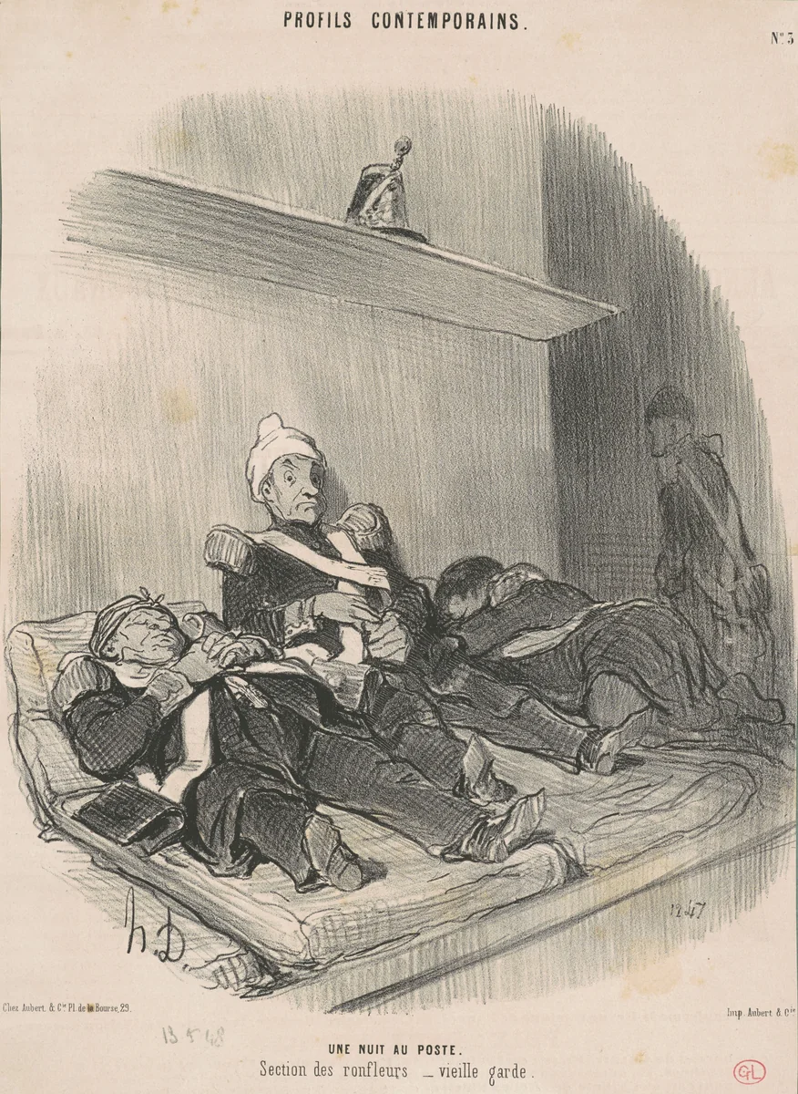 Une nuit au poste by Honoré Daumier, print, 1848