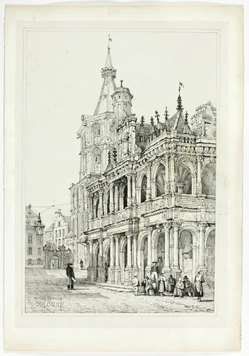 Hotel de Ville, Cologne, from Facsimiles of Sketches made in Flanders and Germany by Samuel Prout, print, 1833