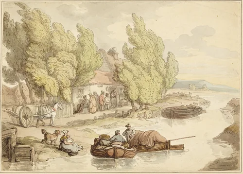 Village on the River by Thomas Rowlandson, painting, 1776-1827