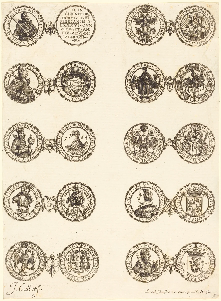 Coins [plate 4] by Jacques Callot, print, 1624-1634