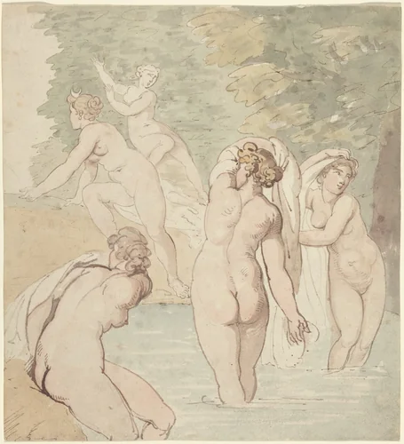 Diana and Her Nymphs Bathing by Thomas Rowlandson, drawing, 1756-1827