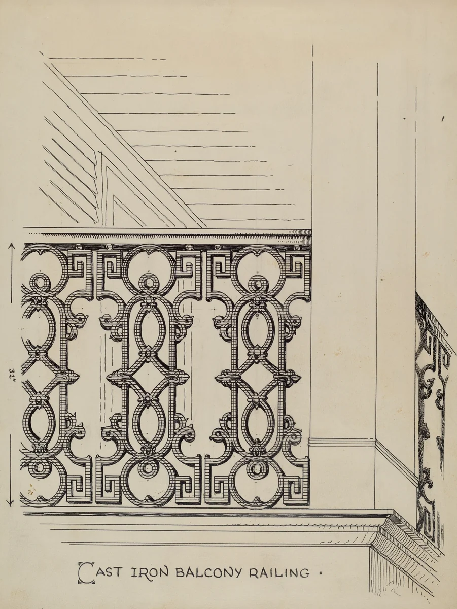 Cast Iron Balcony Railing by Thomas Byrne, index of american design, 1936