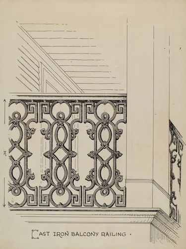 Cast Iron Balcony Railing by Thomas Byrne, index of american design, 1936