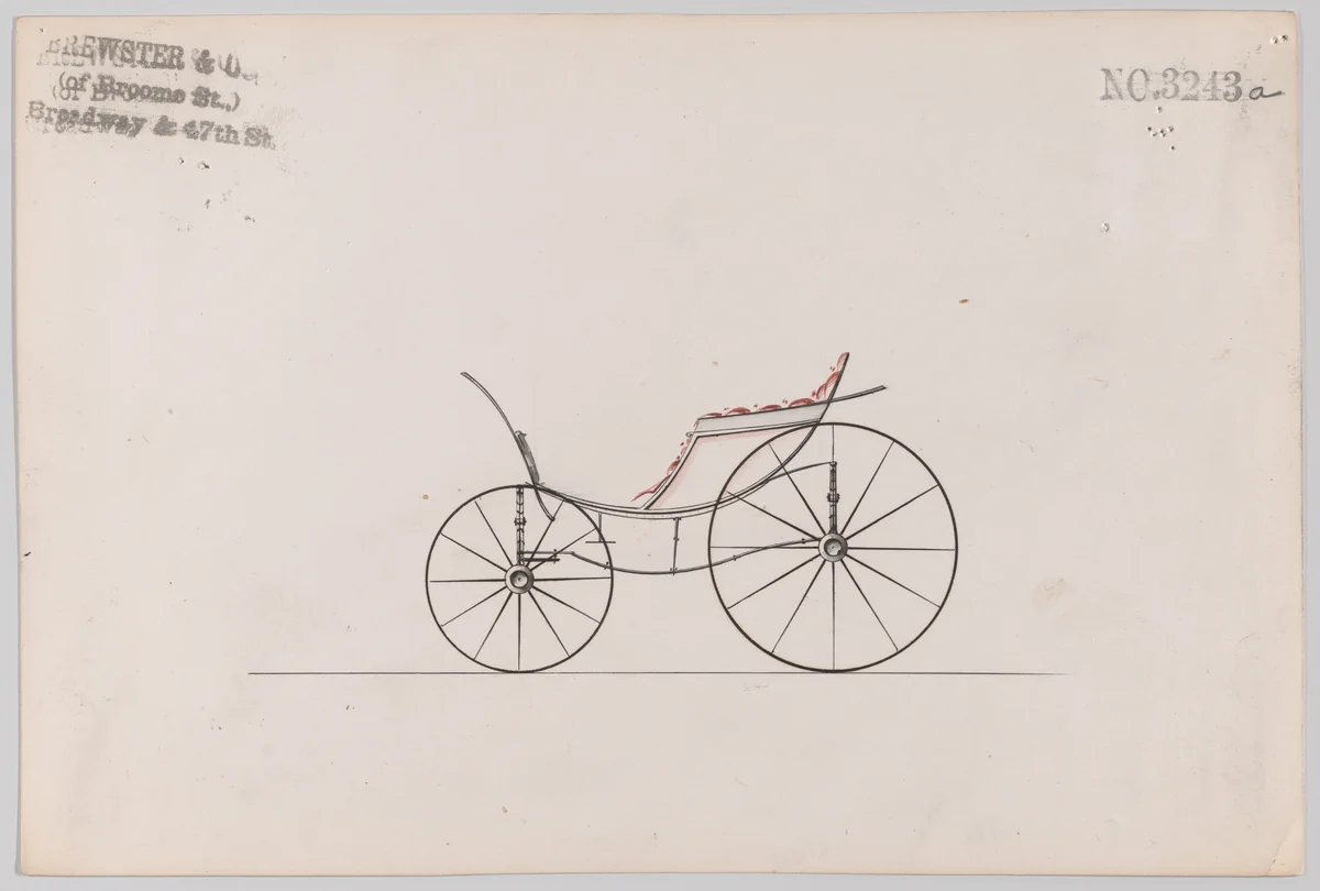 Design for Pony Phaeton, no. 3243a by Brewster & Co., drawing, 1876