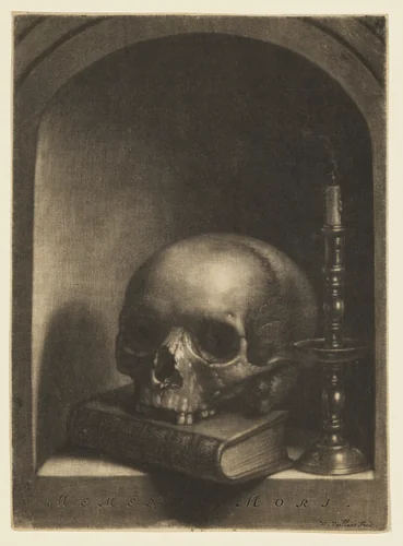 Vanitas Still Life in a Niche by Wallerant Vaillant, print, 1635-1677