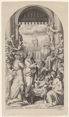 Christus wekt de zoon van de weduwe te Naïn op by Unknown, print, 1593-1594