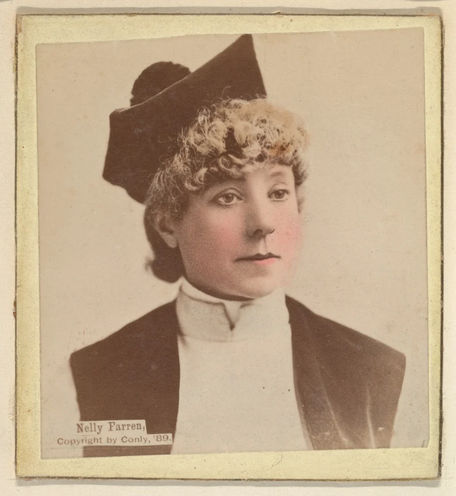Nelly Farren, from the Actresses series (N246), Type 2, issued by Kinney Brothers to promote Sporting Extra Cigarettes by Kinney Brothers Tobacco Company, photograph, 1888-1892