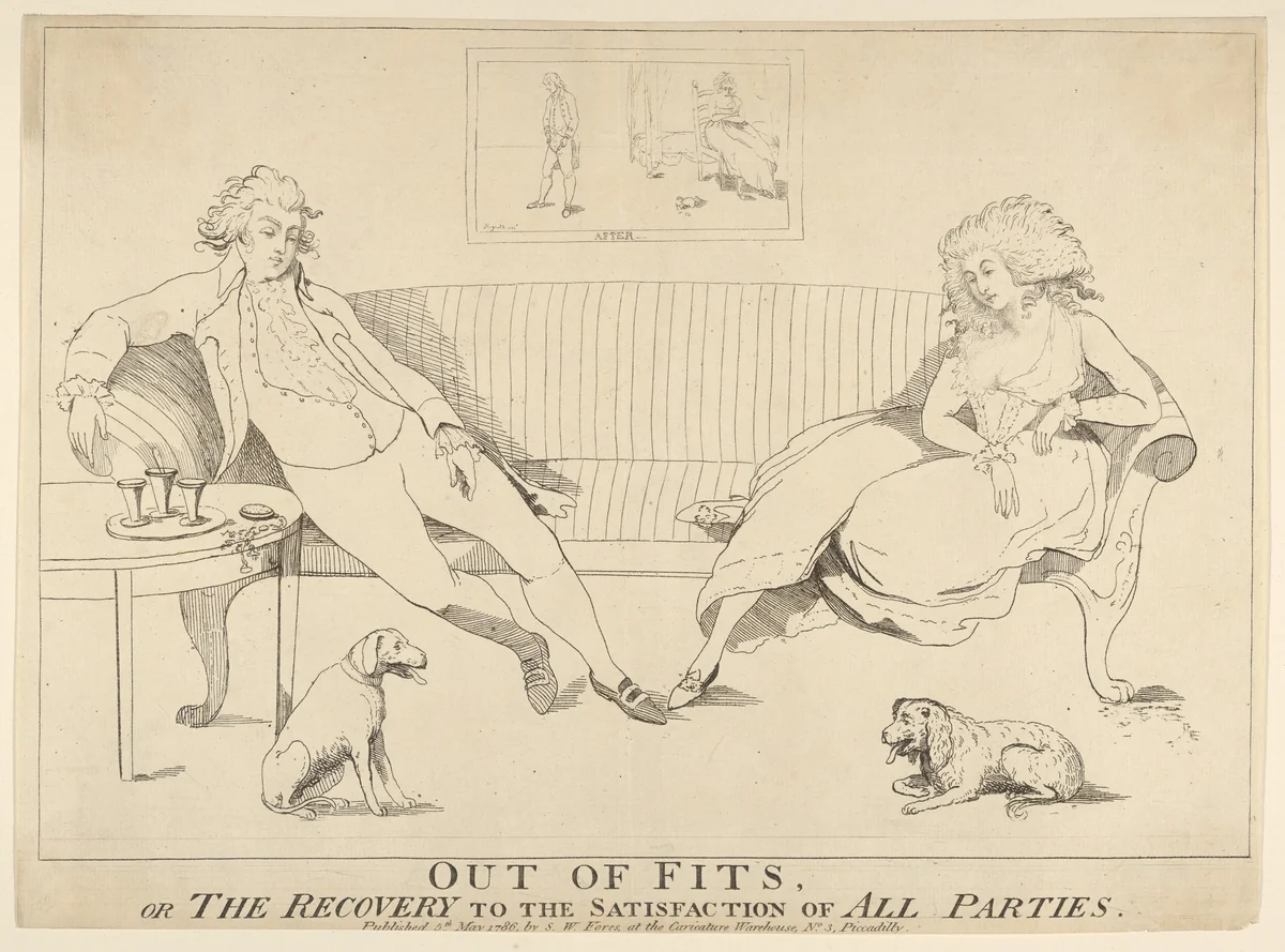 Out of Fits, or the Recovery to the Satisfaction of All Parties by George Townley Stubbs, print, 1786