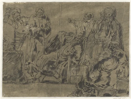 Christus voor de Hogepriester by Leonaert Bramer, drawing, 1606-1674