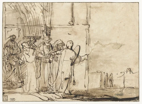 Lot and his Family Leaving Sodom by anonymous, drawing, 1635-1700