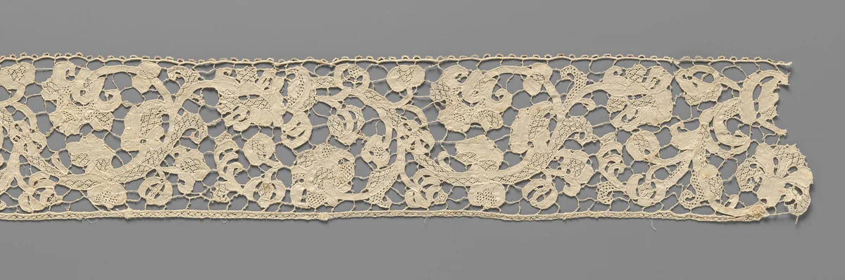 Strook naaldkant met irissen en pioenrozen by anonymous, other, 1650-1674