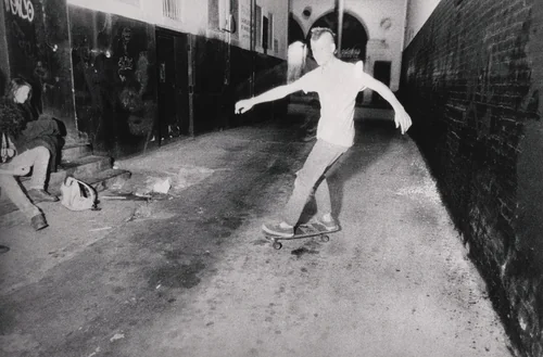 Skateboarding, Oasis Alley, Hollywood by Jim Goldberg, photograph, 1988