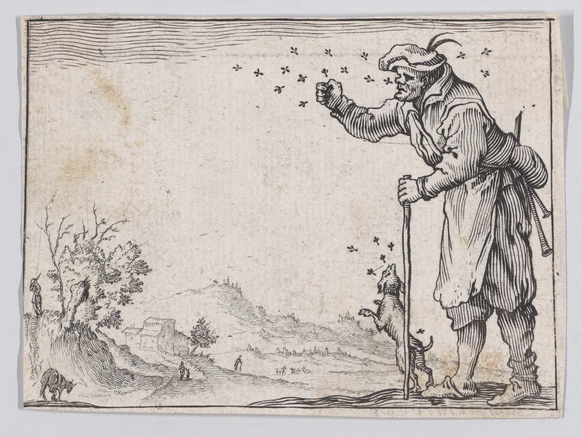 Reverse Copy of Le Paysan Assailli par les Abeilles (The Peasant Attacked by Bees), from "Les Caprices" Series A, The Florence Set by anonymous, print, 1620-1700