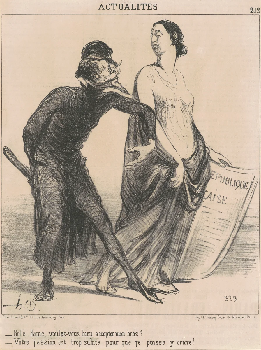 Belle dame voulez-vous ... accepter mon bras? by Honoré Daumier, print, 1851