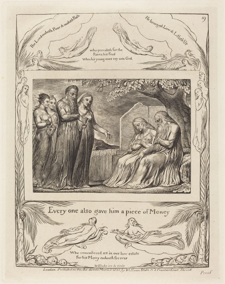 Job Accepting Charity by William Blake, print, 1825