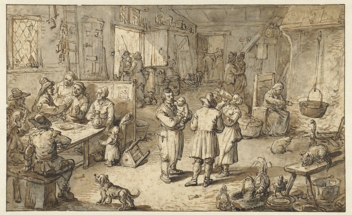 Een boerenbinnenhuis by anonymous, drawing, 1600-1699