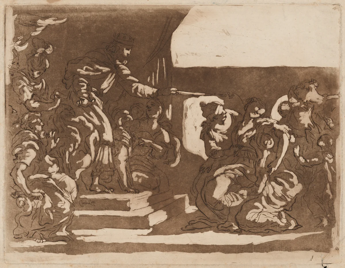 Esther before Ahasuerus by Charles-Paul-Jean-Baptiste de Bourgevin Vialart de Saint-Morys
Johann Carl Loth, print, 1750-1800