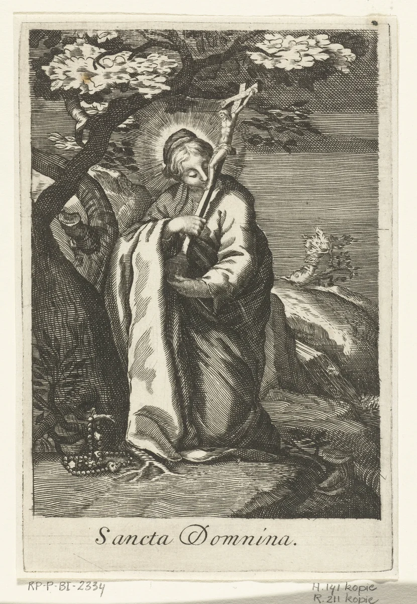 Heilige Domnina van Syrië als kluizenares by anonymous, print, 1590-1662