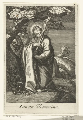 Heilige Domnina van Syrië als kluizenares by anonymous, print, 1590-1662