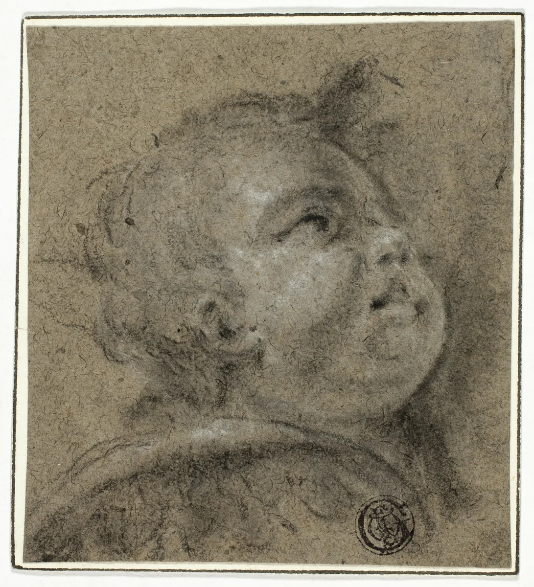 Putto's Upturned Face by Unknown Artist, drawing, 1675-1725