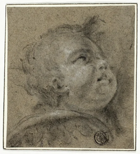Putto's Upturned Face by Unknown Artist, drawing, 1675-1725