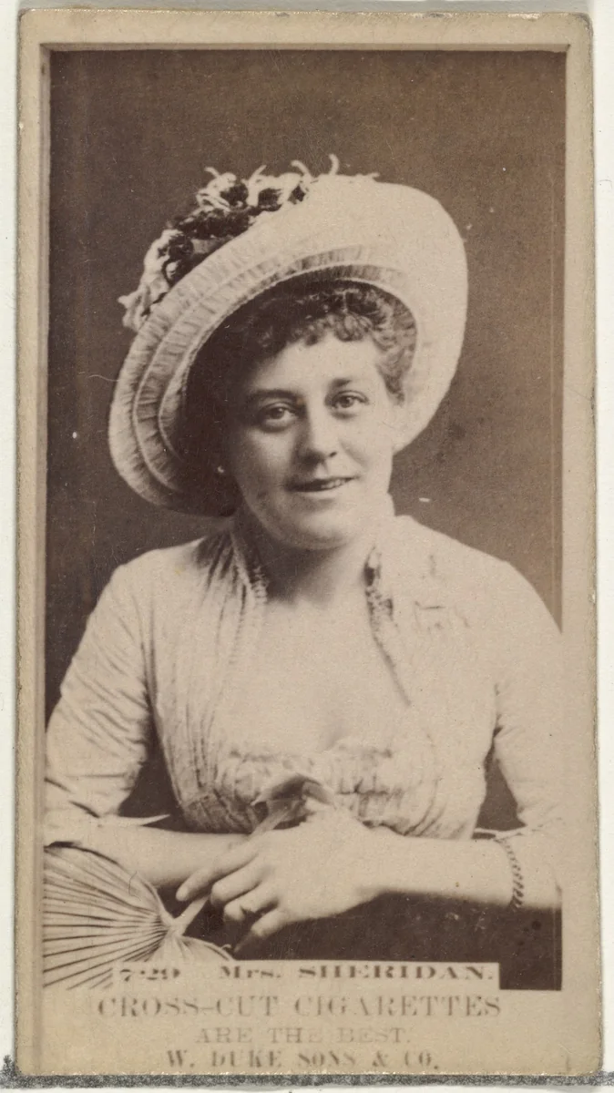 Card Number 729, Mrs. Sheridan, from the Actors and Actresses series (N145-3) issued by Duke Sons & Co. to promote Cross Cut Cigarettes by W. Duke, Sons & Co., photograph, 1880-1889